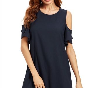 Cold Shoulder Ruffle Sleeve Dress